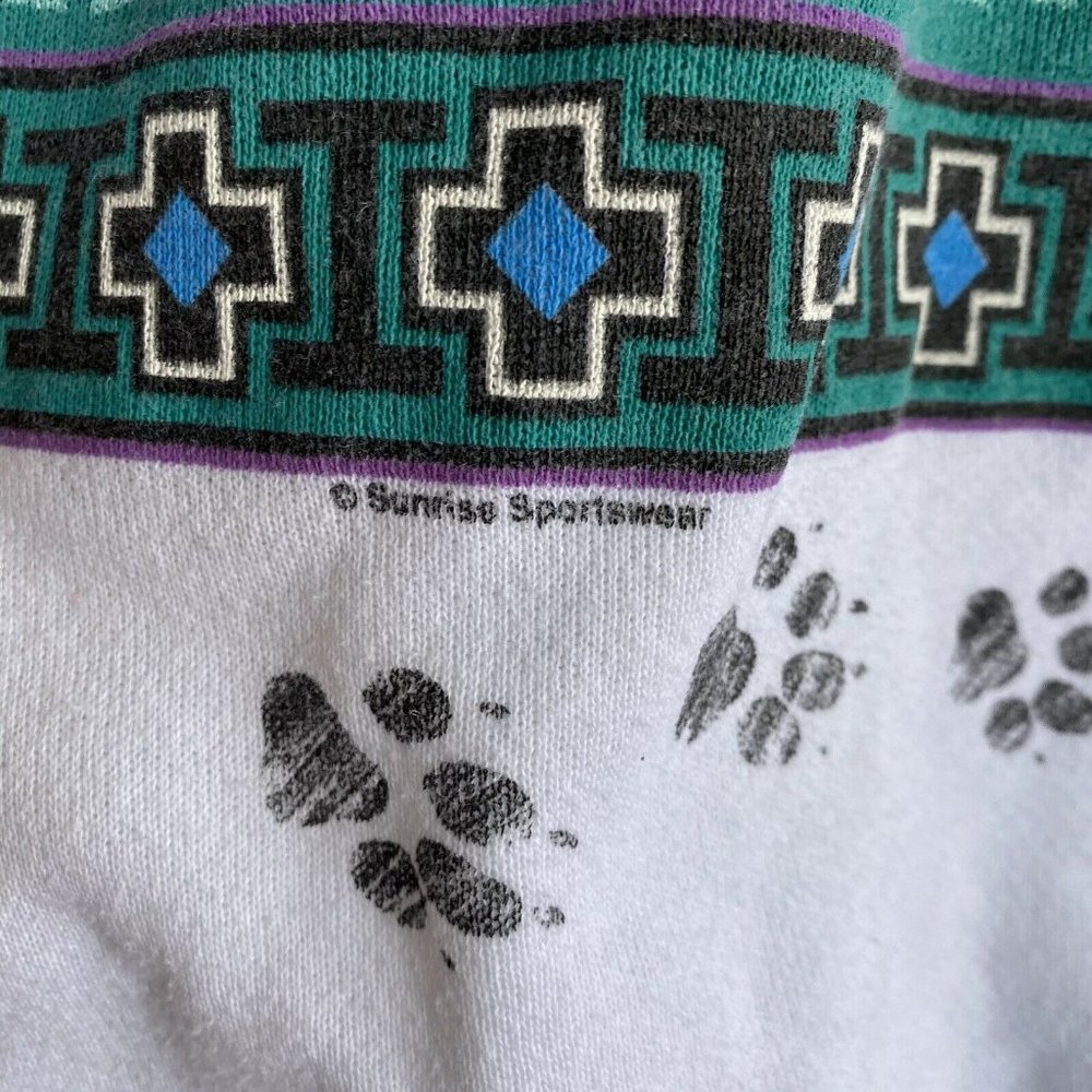 Vintage Sunrise Sportswear Blue Eye Wolf Sweatshirt White Size Large All Over - Picture 5 of 9